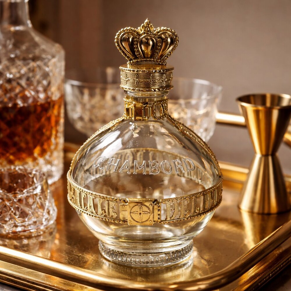 Chambord Royale Deluxe Crown Bottle – Empty – Bar Cart Decor